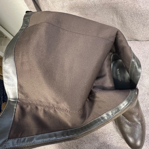 Nine West Millicento Pebbled Leather Heel Full Zip Buckle Knee Boots 10M Brown - Picture 10 of 14